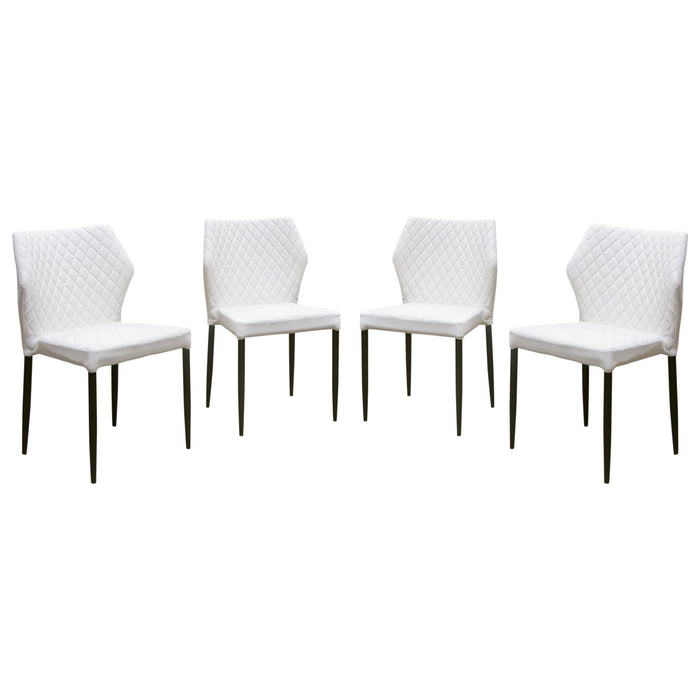 Milo 4-Pack Dining Chairs in White Diamond Tufted Leatherette with Black Powder Coat Legs by Diamond Sofa