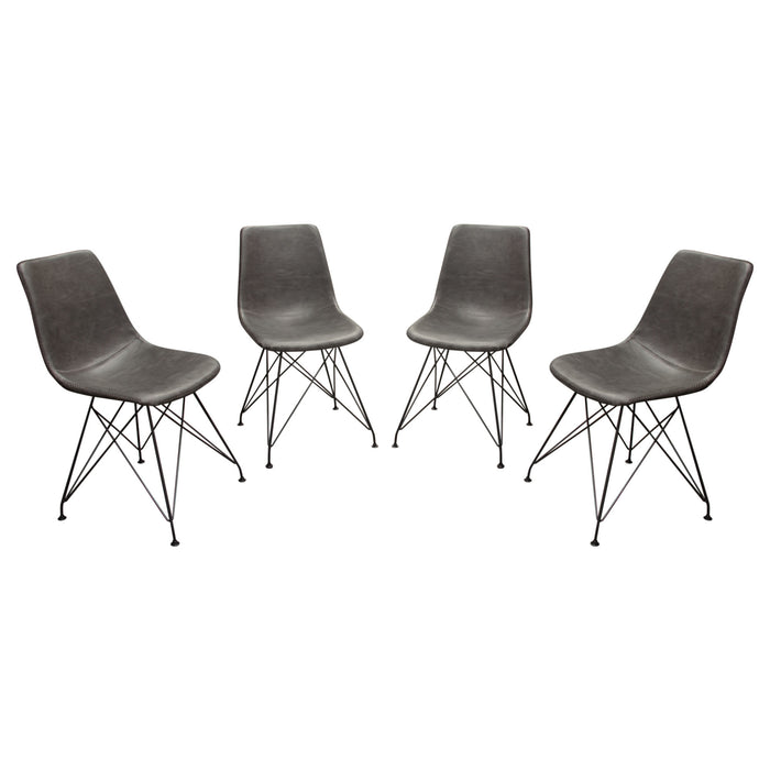 Theo Set of (4) Dining Chairs in Weathered Grey Leatherette w/ Black Metal Base by Diamond Sofa