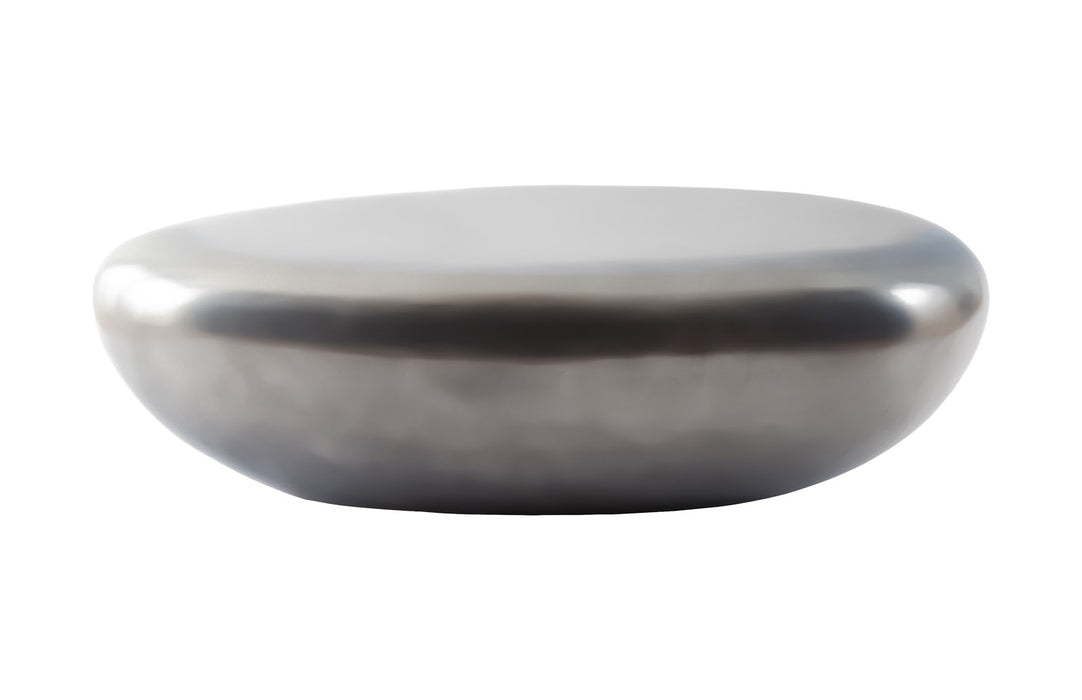 River Stone Coffee Table, Large, Resin, Polished Aluminum Finish