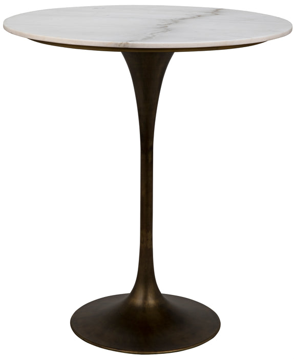 Laredo Bar Table 36", Aged Brass, White Marble Top