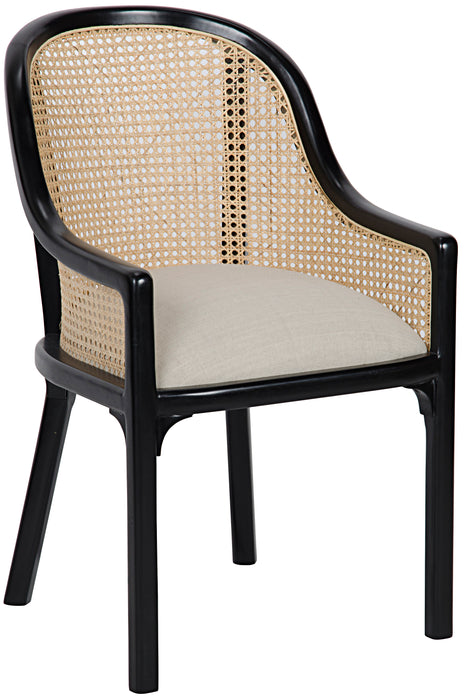 Gaston Chair with Caning, Hand Rubbed Black, Linen