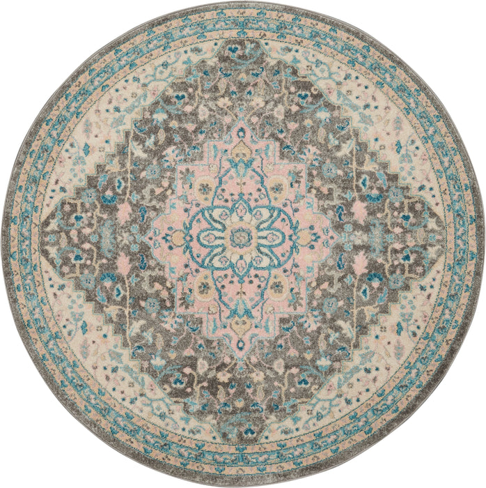Nourison Tranquil TRA07 Pink and Grey 5' Round Oushak Area Rug