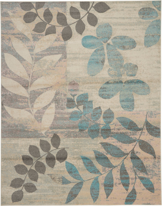 Nourison Tranquil 9' x 12' White and Blue Farmhouse Oversized Rug