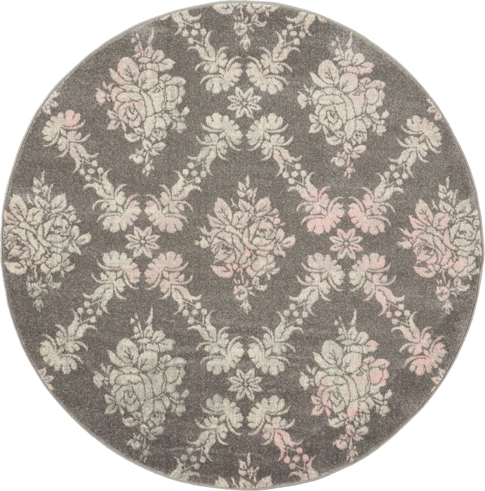 Nourison Tranquil TRA09 Pink and Grey 5' Round Vintage Area Rug