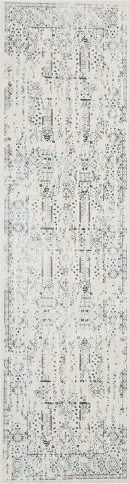 kathy ireland Home Silver Screen KI343 White and Teal Blue 8' Runner Hallway Rug