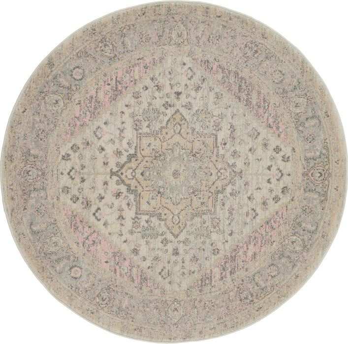 Nourison Tranquil TRA06 Pink and Beige 5' Round Kashan Area Rug