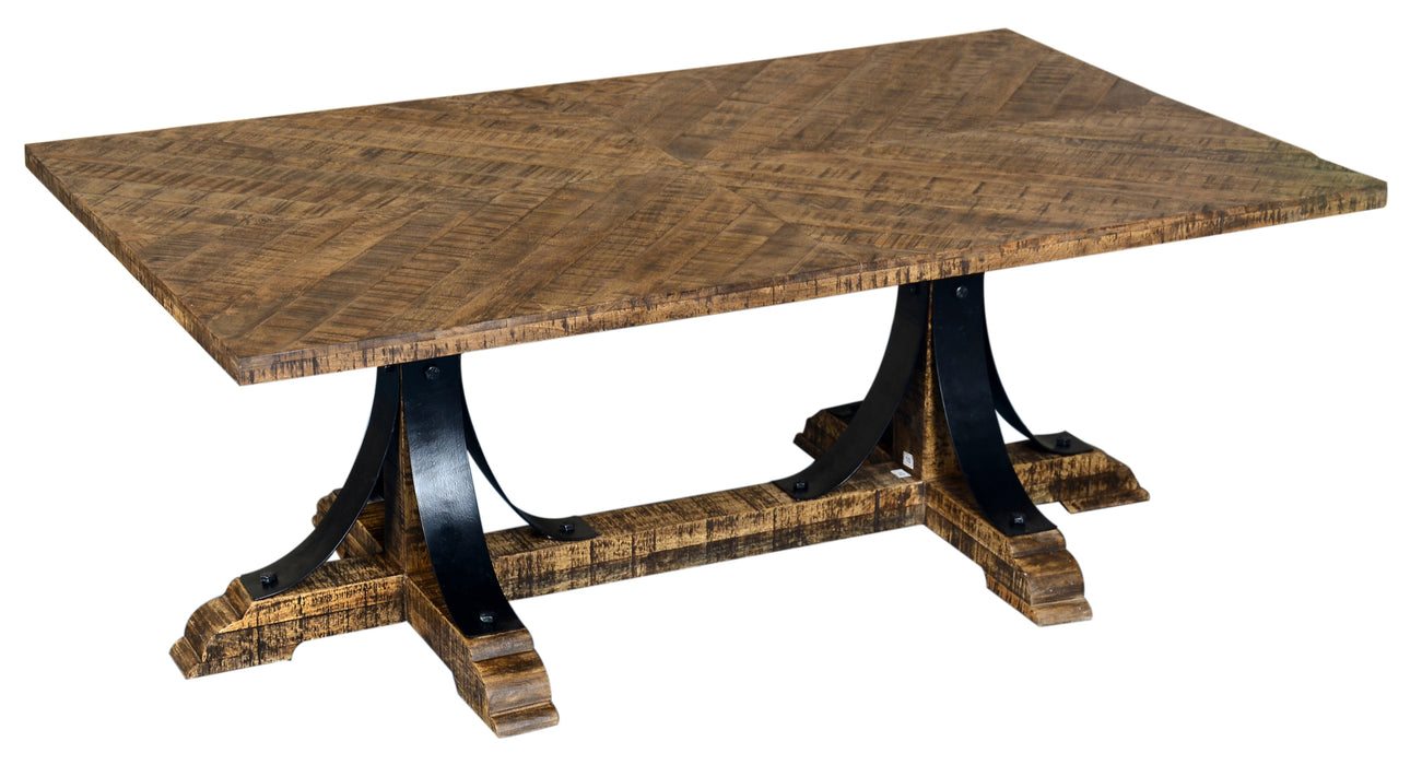 Bengal Manor Mango Wood And Iron Trestle Base Rectangle Cocktail Table