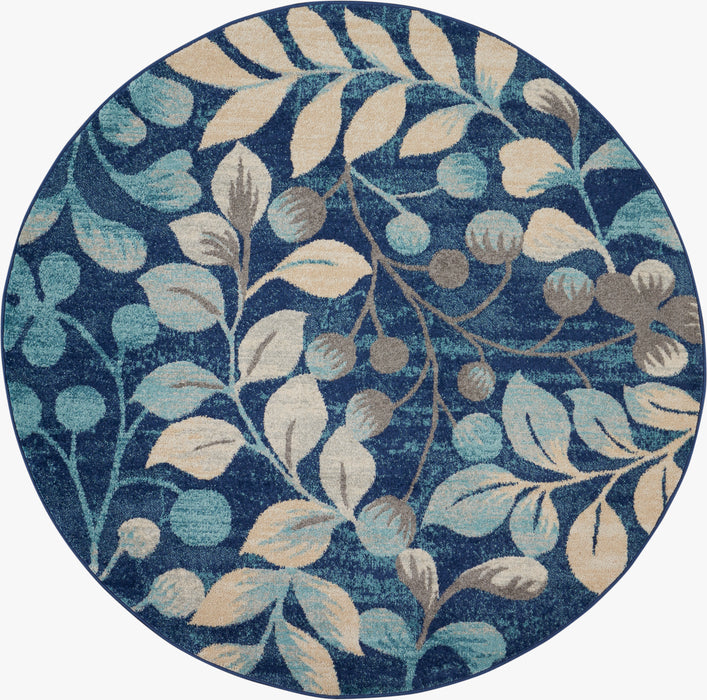 Nourison Tranquil TRA03 Navy Blue 5' Round Botanical Area Rug