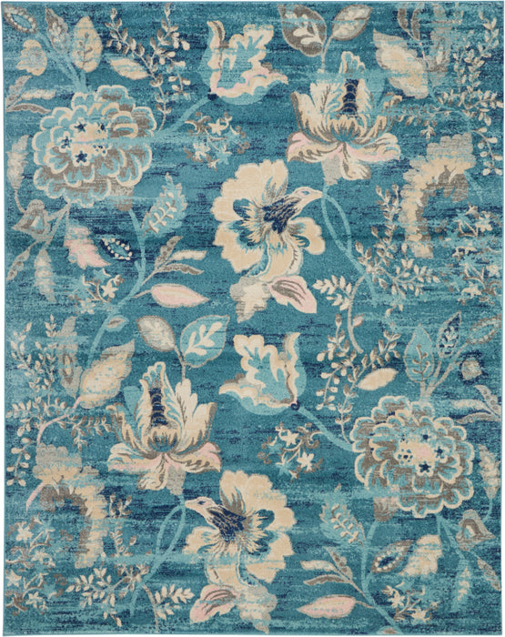 Nourison Tranquil TRA02 Turquoise Blue and White 8'x10' Large Rug