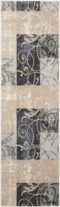 Nourison Maxell MAE03 Black and Beige 8' Runner Hallway Rug