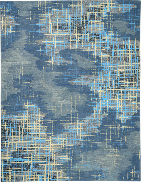 Nourison Symmetry SMM08 Slate Blue and Grey 8'x10' Large Textured Rug
