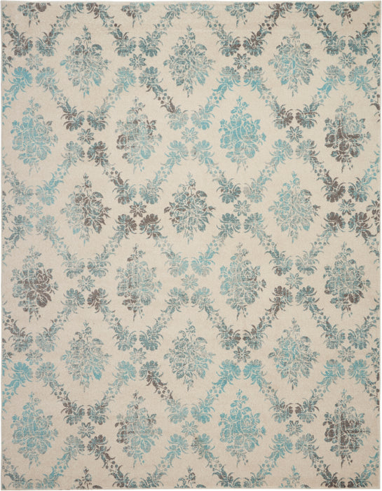 Nourison Tranquil TRA09 Turquoise and White 9'x12' Oversized Rug