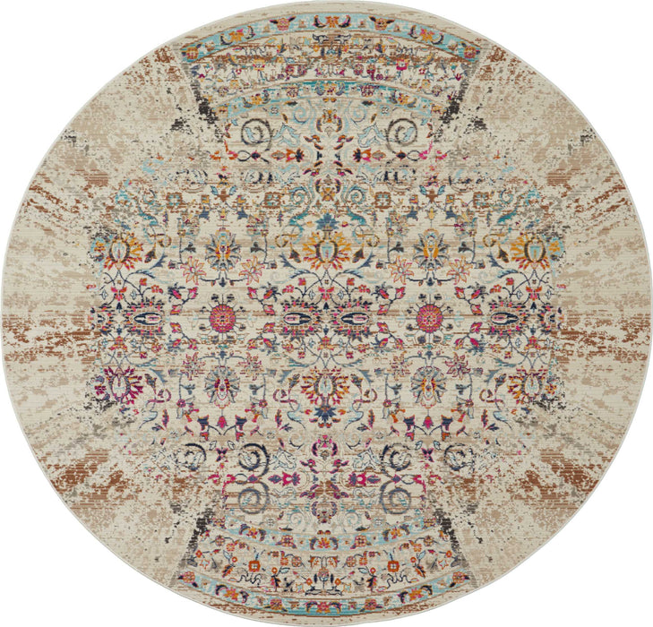 Nourison Vintage Kashan VKA02 Ivory Multicolor 4' Round Boho Area Rug