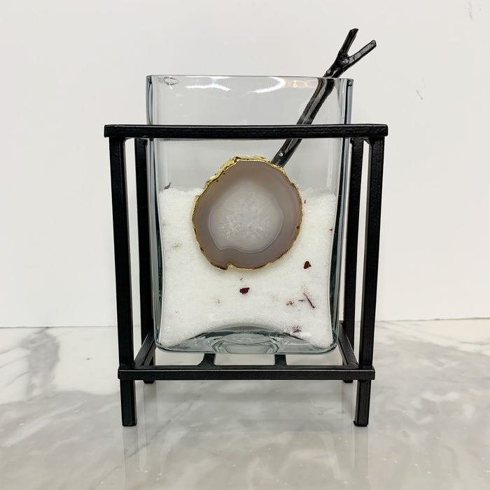 Glass and Metal container w/spoon