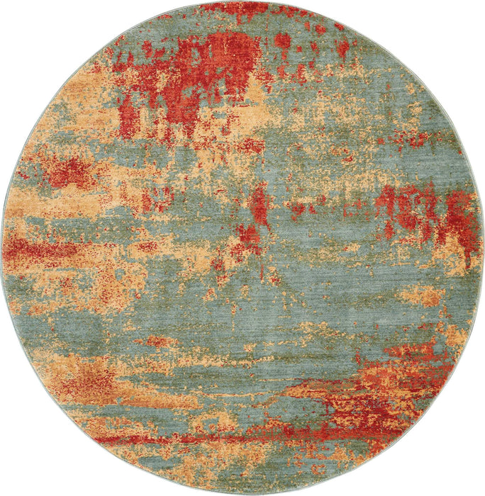 Nourison Somerset ST91 Teal Multicolor 6' Round Colorful Area Rug