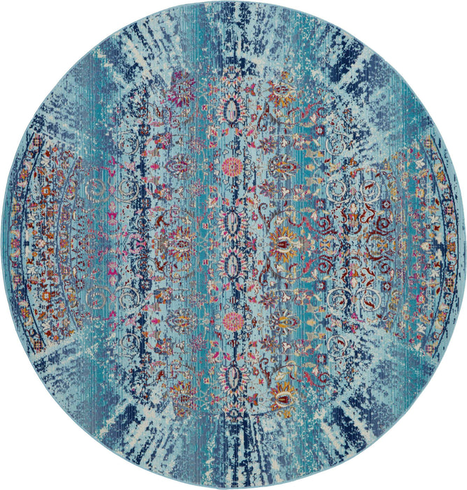 Nourison Vintage Kashan VKA02 Blue Multicolor 6' Round Boho Area Rug