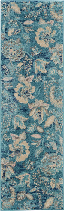 Nourison Tranquil TRA02 Turquoise Blue and White 7' Runner Hallway Rug