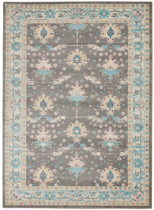 Nourison Tranquil TRA10 Pink and Grey 6'x9' Bordered Oriental Area Rug