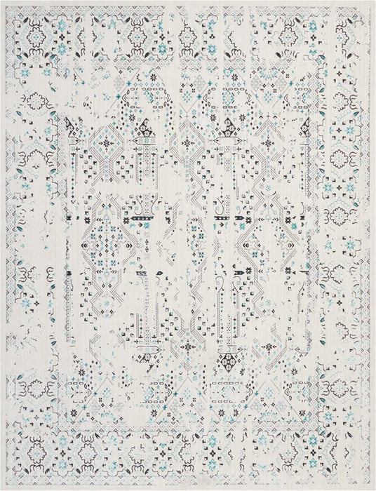 kathy ireland Home Silver Screen KI343 White and Teal Blue 8'x10' Large Rug