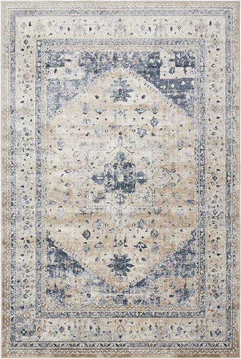 kathy ireland Home Malta MAI02 Beige and Blue 5'x8' Area Rug