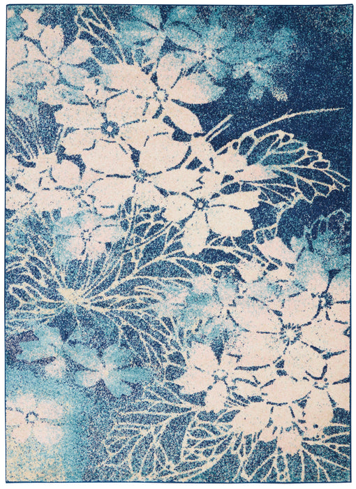 Nourison Tranquil TRA08 Navy Blue and White 5'x7' Ombre Floral Area Rug