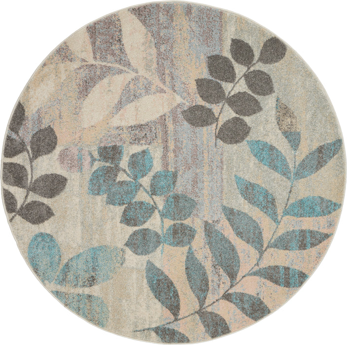 Nourison Tranquil 5' Round White and Blue Farmhouse Area Rug