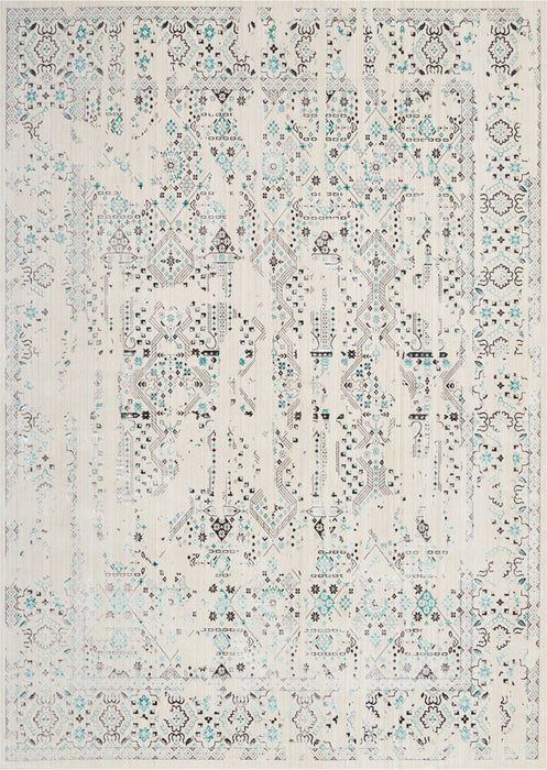 kathy ireland Home Silver Screen KI343 White and Teal Blue 9'x12' Oversized Rug