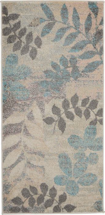 Nourison Tranquil 2' x 4' White and Blue Farmhouse Small Rug