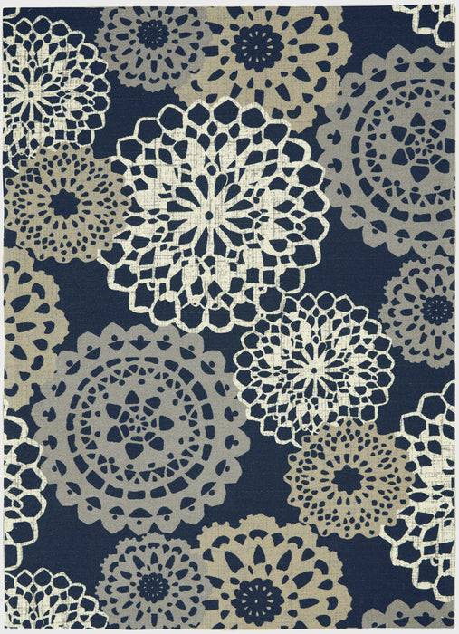 Waverly Sun N Shade SND72 Navy Black and Grey 5'x8' Ornate Medallion Area Rug