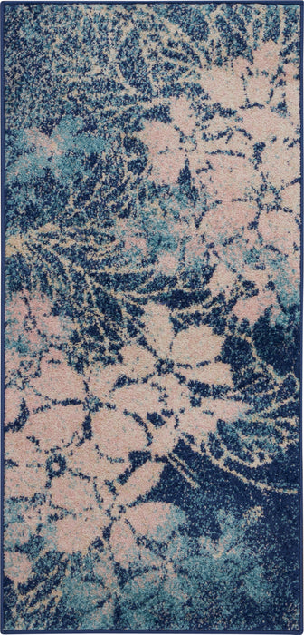 Nourison Tranquil 2'x4' Navy Blue and White Ombre Floral Small Rug
