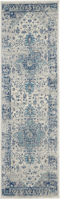 Nourison Tranquil TRA06 Navy Blue and White 7' Runner Hallway Rug