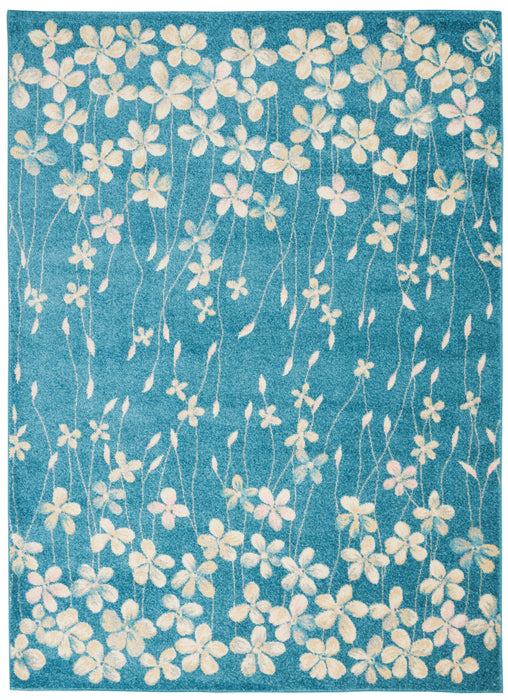 Nourison Tranquil TRA04 Turquoise Blue 6'x9' Floral Area Rug