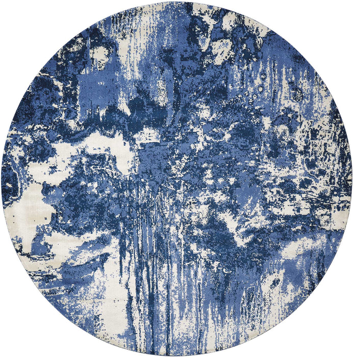 Nourison Twilight TWI24 Blue and White 8' Round Large Rug