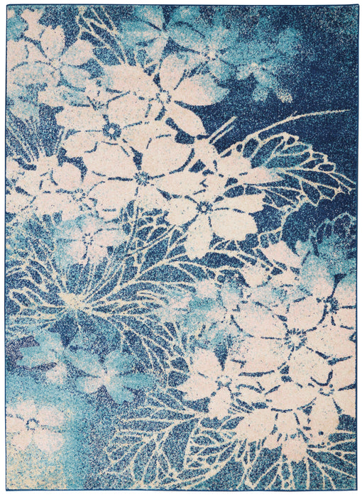 Nourison Tranquil TRA08 Navy Blue and White 6'x9' Ombre Floral Area Rug