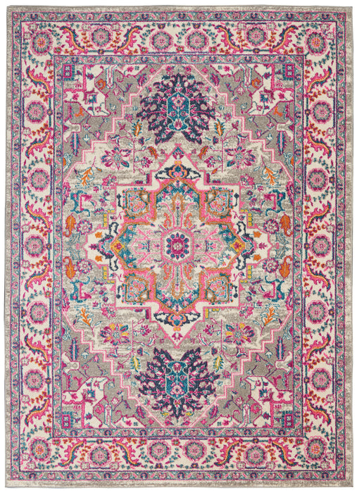 Nourison Passion PSN20 Grey and Pink 5'x7' Persian Area Rug