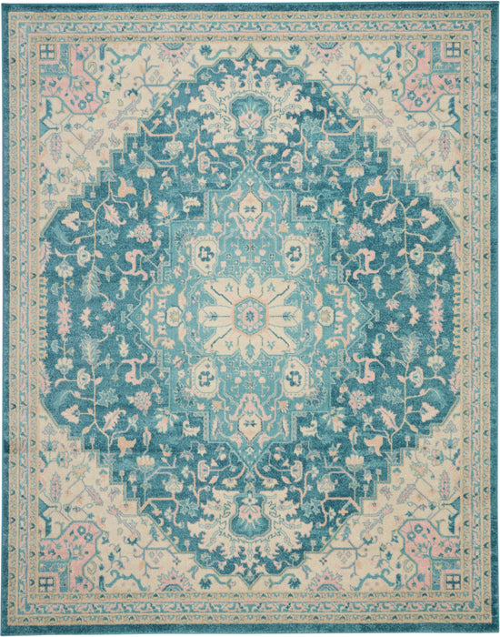 Nourison Tranquil TRA07 Turquoise Blue and White 9'x12' Oversized Rug