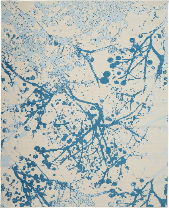Nourison Jubilant JUB12 White and Blue 8'x10' Large Low-pile Rug