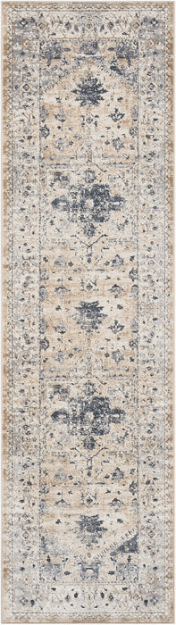 kathy ireland Home Malta MAI02 Beige and Blue 8' Runner Hallway Rug