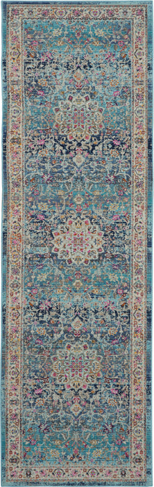 Nourison Vintage Kashan VKA01 Blue Multicolor 8' Runner Hallway Rug