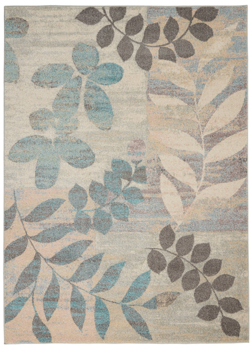 Nourison Tranquil 4' x 6' White and Blue Farmhouse Area Rug