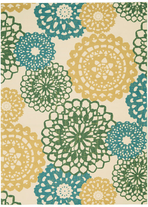 Waverly Sun N Shade SND72 Blue and Green 5'x8' Ornate Medallion Area Rug