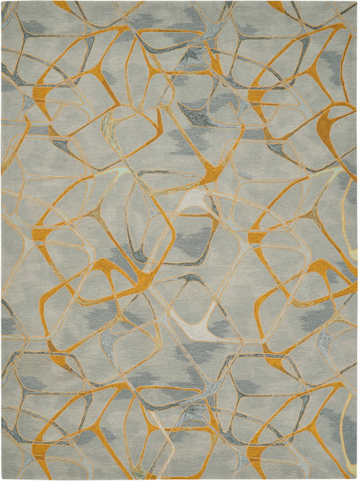 Nourison Symmetry SMM05 Gold and Grey 9'x12' Oversized Textured Rug
