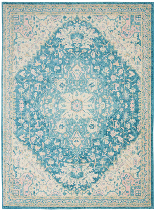 Nourison Tranquil TRA07 Turquoise Blue and White 5'x7' Oushak Area Rug