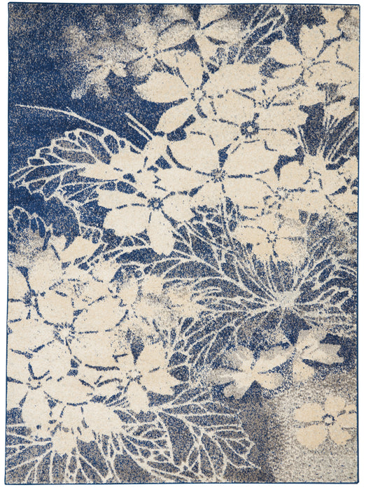 Nourison Tranquil TRA08 Navy Blue and Grey 4'x6' Ombre Floral Area Rug