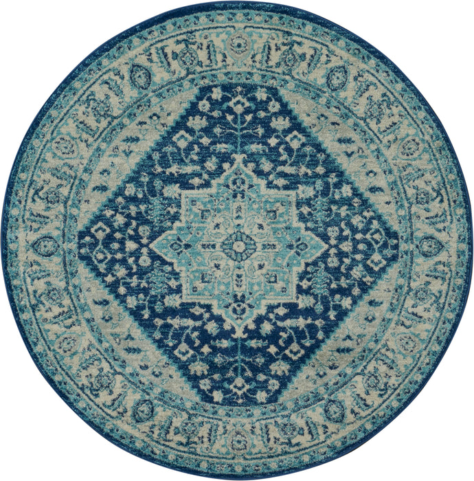 Nourison Tranquil TRA06 Blue and White 5' Round Persian Area Rug