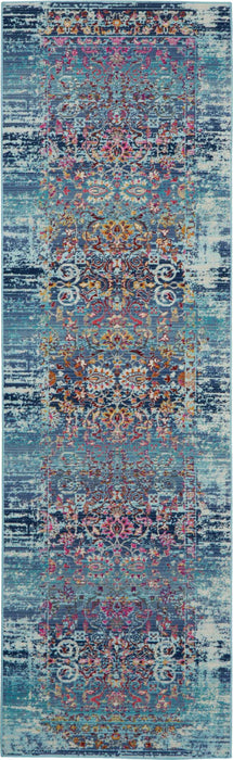 Nourison Vintage Kashan VKA02 Blue Multicolor 8' Runner Hallway Rug