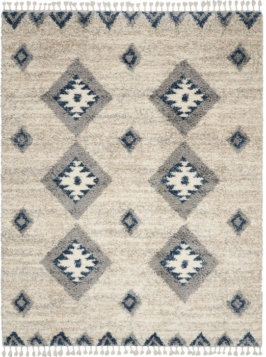 Nourison Oslo Shag OSL03 9'x12' Oversized Ivory and Blue Scandinavian Shag Rug