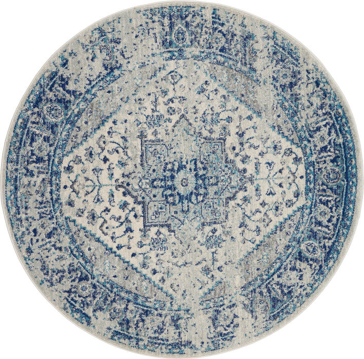 Nourison Tranquil TRA06 Navy Blue and White 5' Round Persian Area Rug