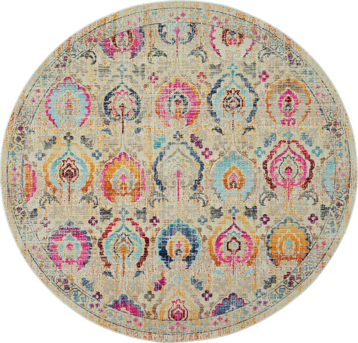 Nourison Vintage Kashan VKA04 Ivory Multicolor 6' Round Persian Area Rug