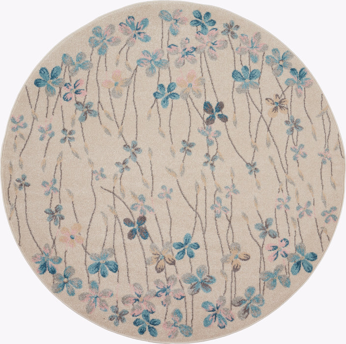 Nourison Tranquil TRA04 Ivory White 5' Round Floral Area Rug
